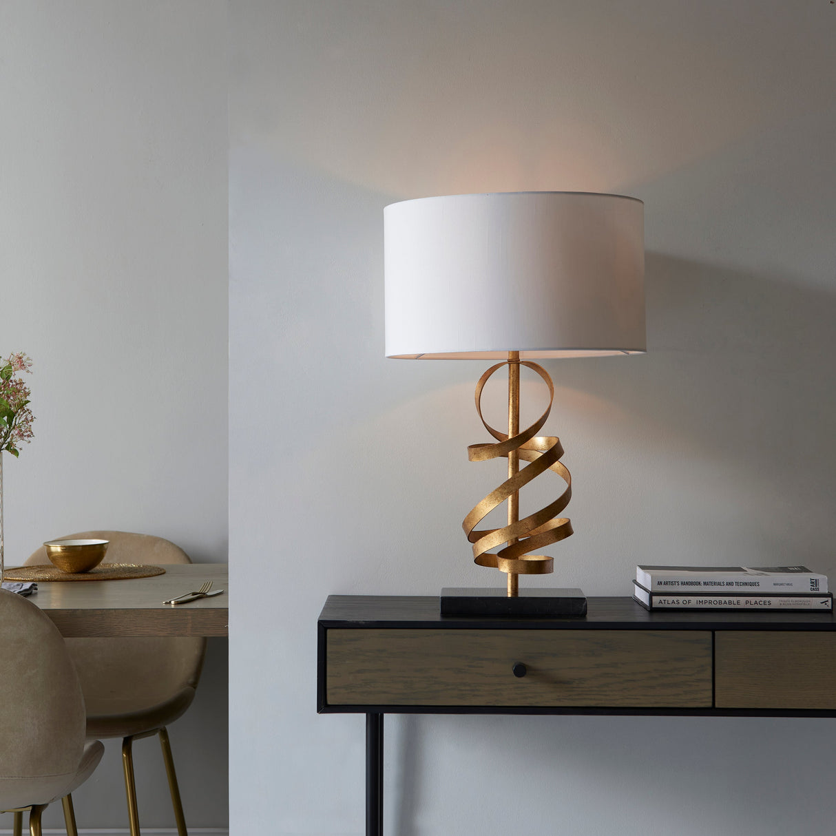 Amos Sennan Table Lamp Gold Leaf & Ivory Cotton – from Amos Lighting + Home