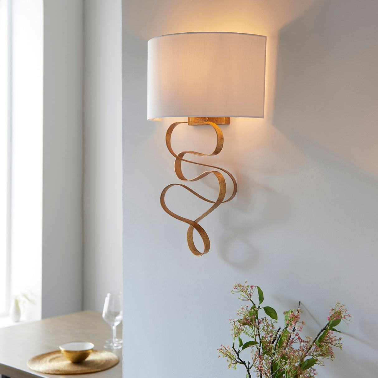 Amos Sennan Wall Light Gold Leaf & Ivory Cotton – from Amos Lighting + Home