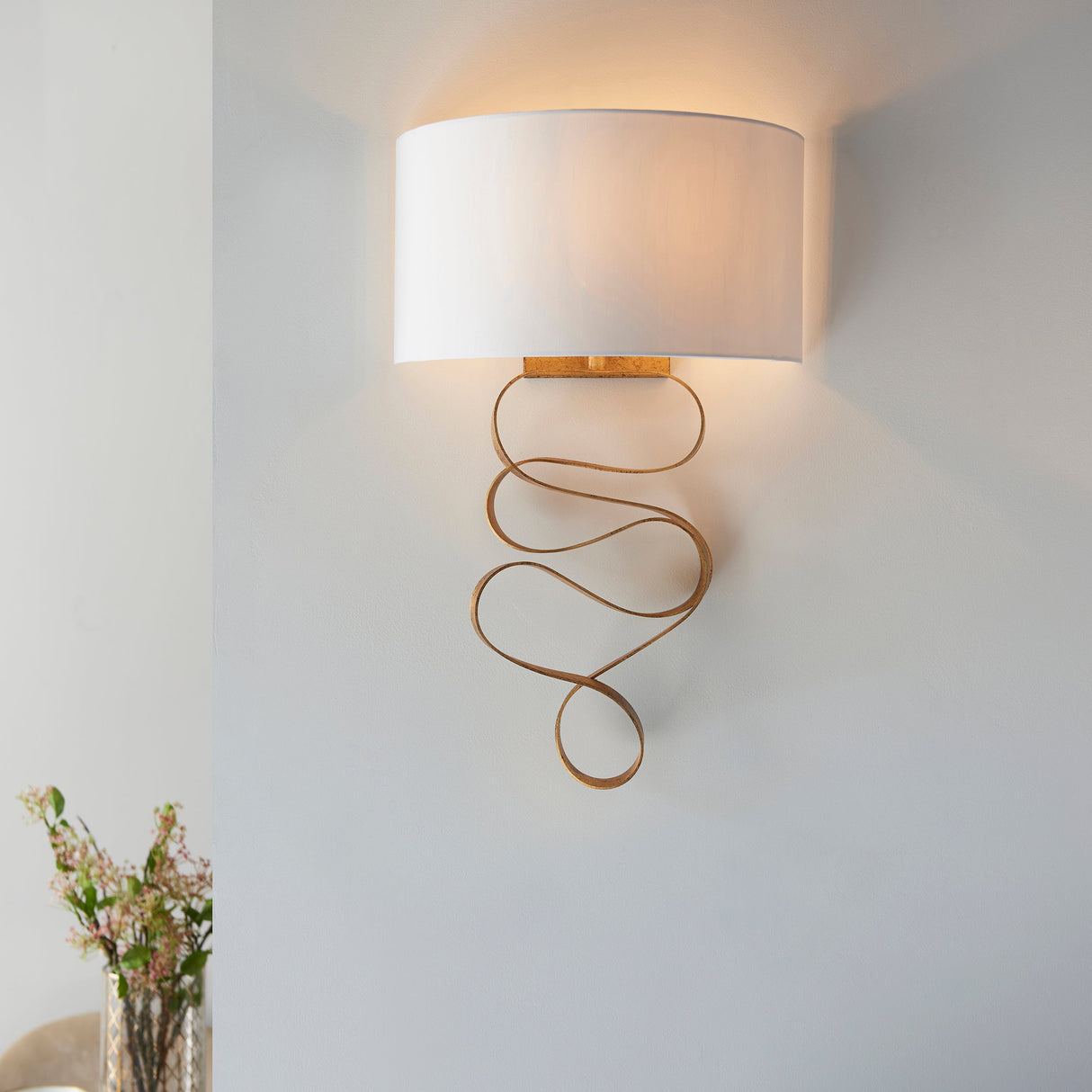 Amos Sennan Wall Light Gold Leaf & Ivory Cotton – from Amos Lighting + Home