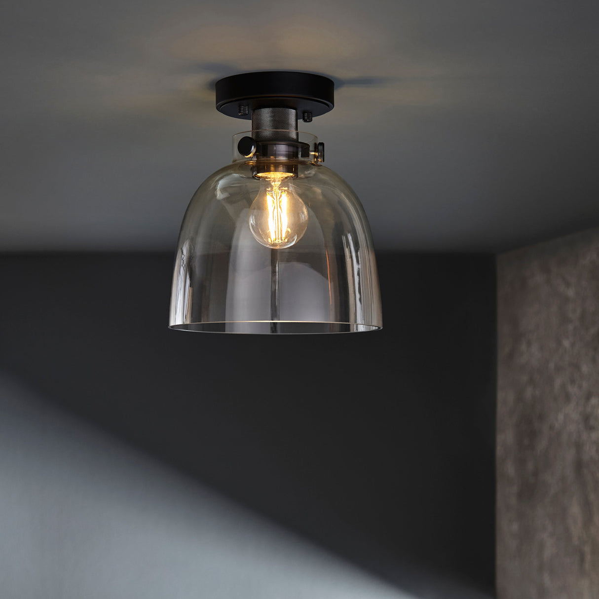 Amos Soho Flush Smokey Grey Tinted Glass – from Amos Lighting + Home