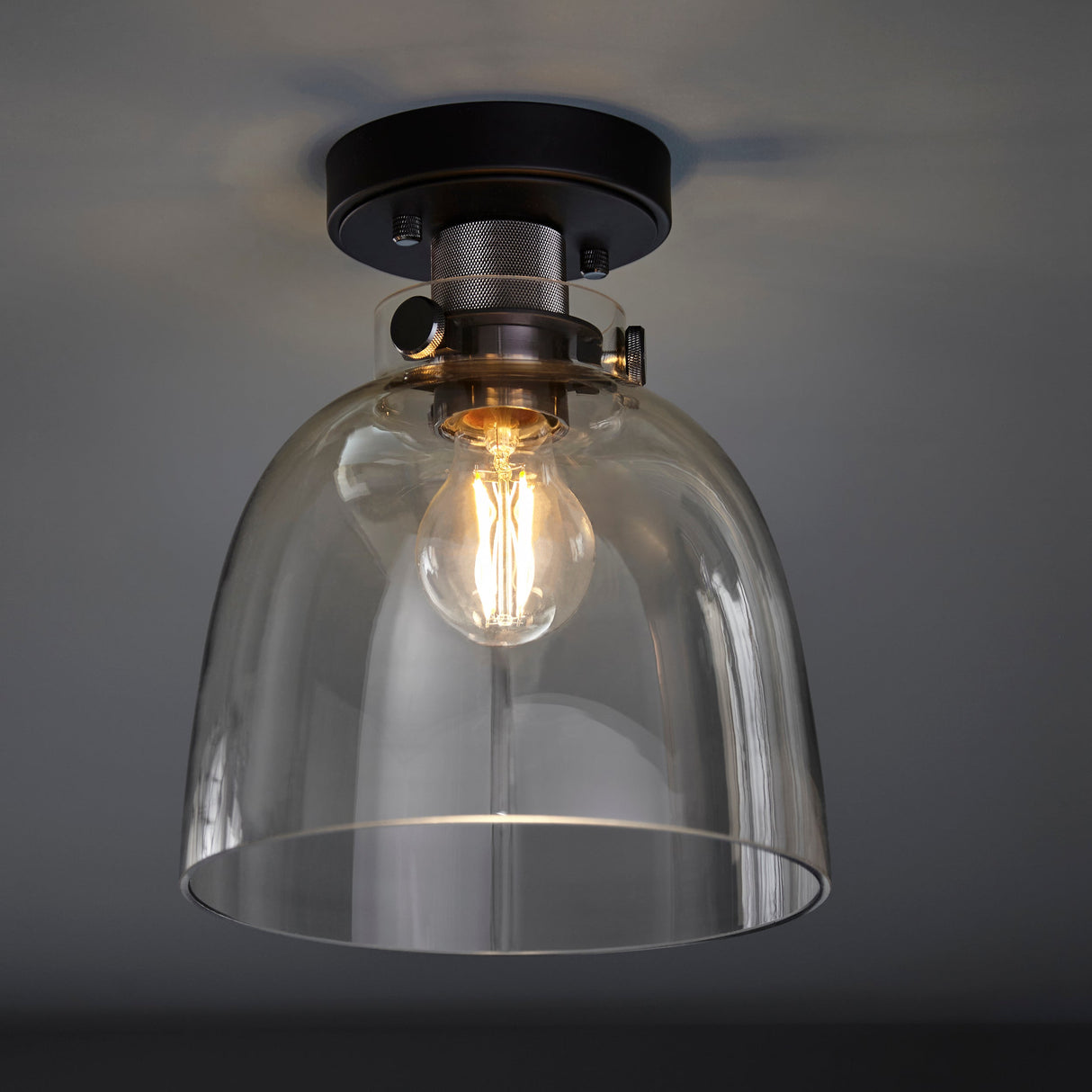 Amos Soho Flush Smokey Grey Tinted Glass – from Amos Lighting + Home