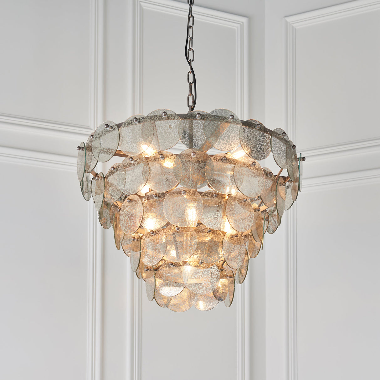Amos Southgate Chandelier Antique Silver & Mercury Glass – from Amos Lighting + Home