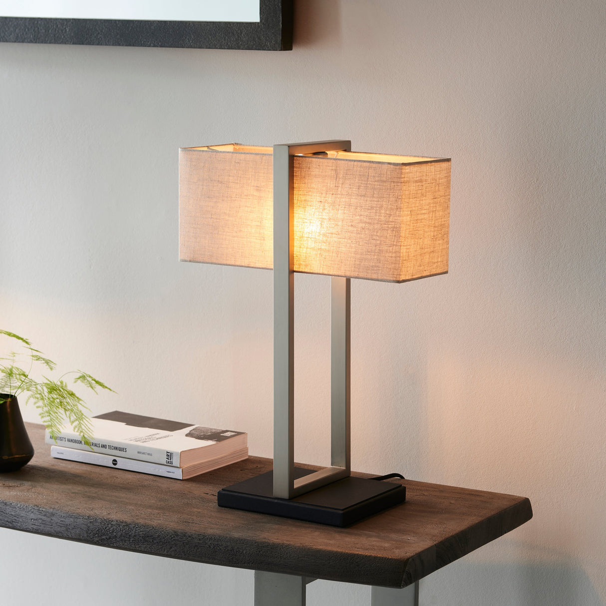 Amos Station Table Lamp Satin Nickel with Shade – from Amos Lighting + Home