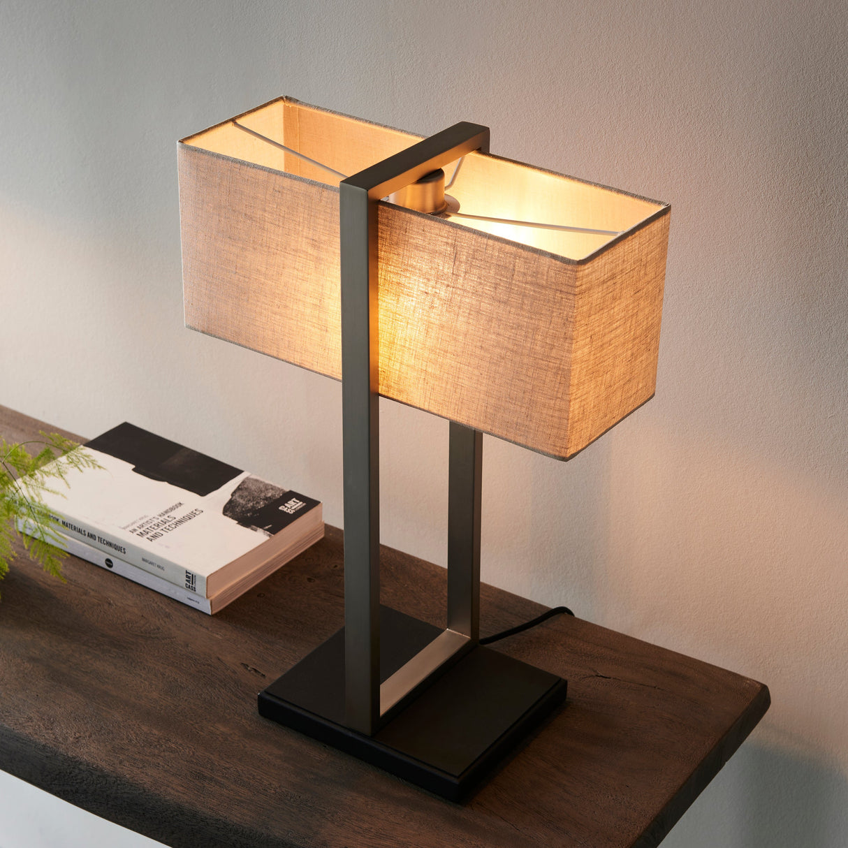 Amos Station Table Lamp Satin Nickel with Shade – from Amos Lighting + Home