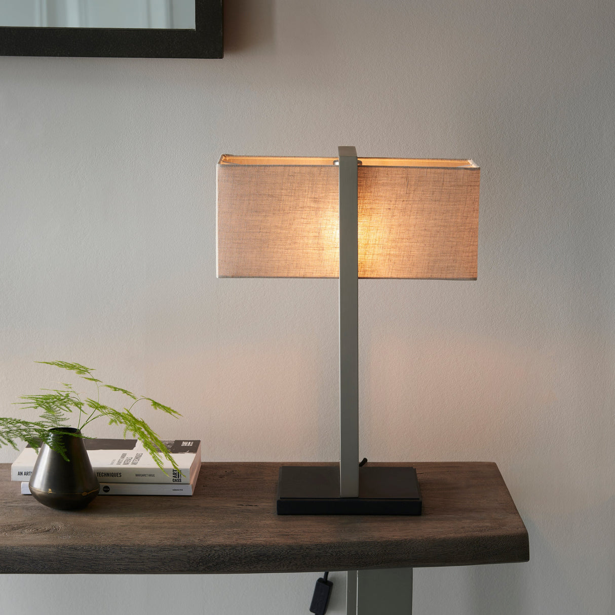 Amos Station Table Lamp Satin Nickel with Shade – from Amos Lighting + Home