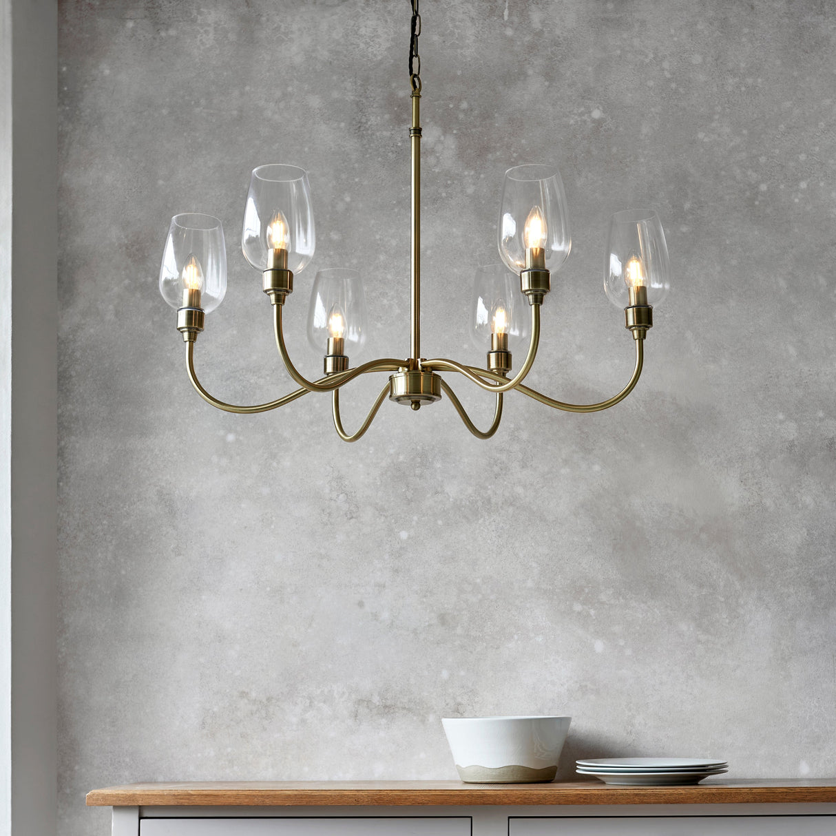 Amos Turret 6 Arm Chandelier Antique Brass – from Amos Lighting + Home