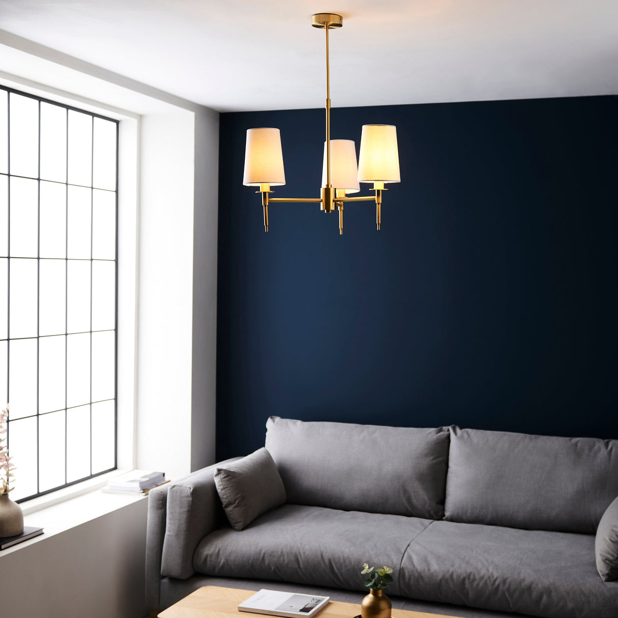 Amos Westminster 3 Light Chandelier Satin Brass – from Amos Lighting + Home