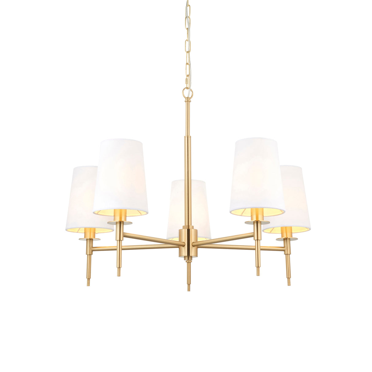 Amos Westminster 5 Light Chandelier Satin Brass – from Amos Lighting + Home