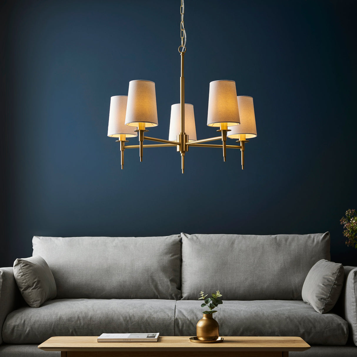 Amos Westminster 5 Light Chandelier Satin Brass – from Amos Lighting + Home