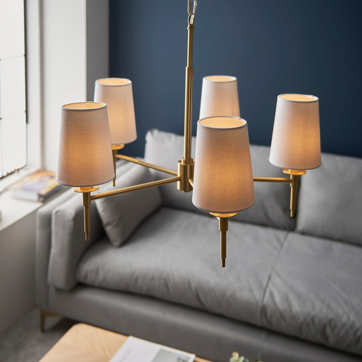 Amos Westminster 5 Light Chandelier Satin Brass – from Amos Lighting + Home