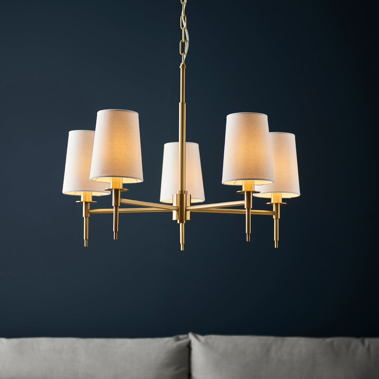 Amos Westminster 5 Light Chandelier Satin Brass – from Amos Lighting + Home