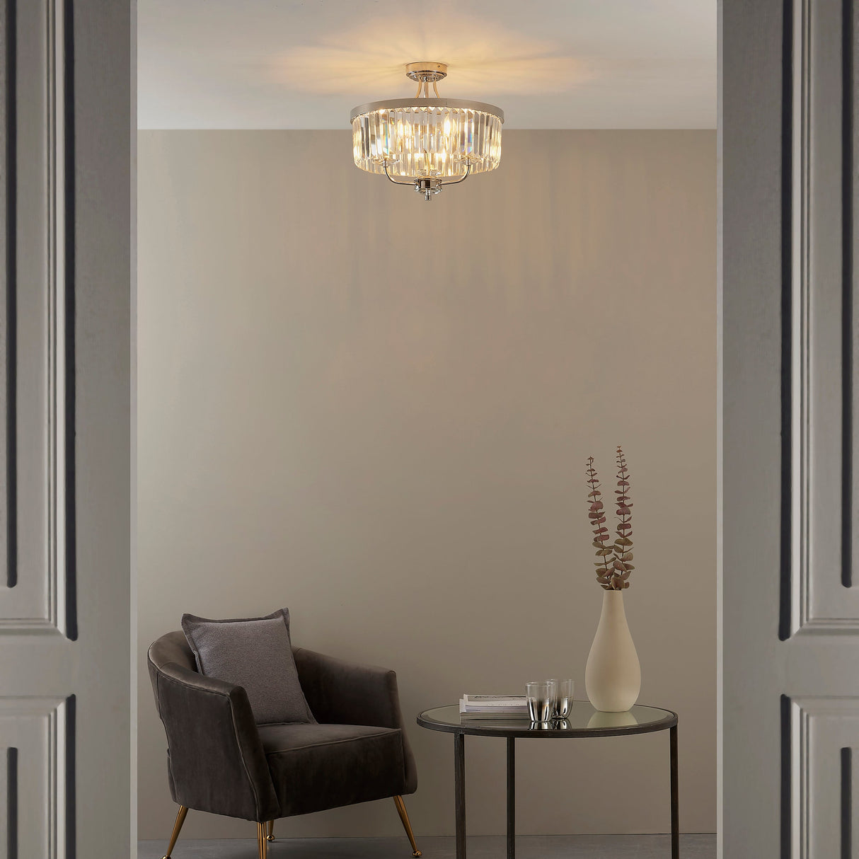 Amos Windsor Flush Chandelier Bright Nickel – from Amos Lighting + Home