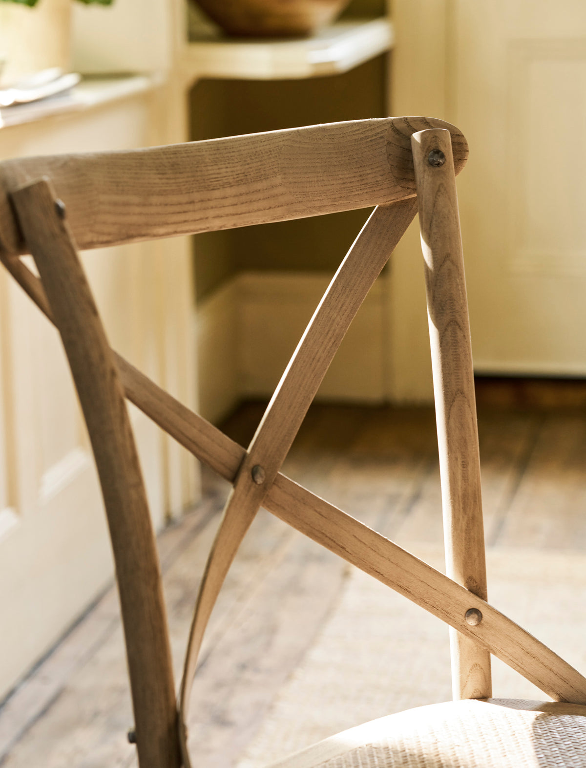 Garden Trading Ferndale Cross Back Dining Chair Elm Wood, Lime Wash, Set of 2