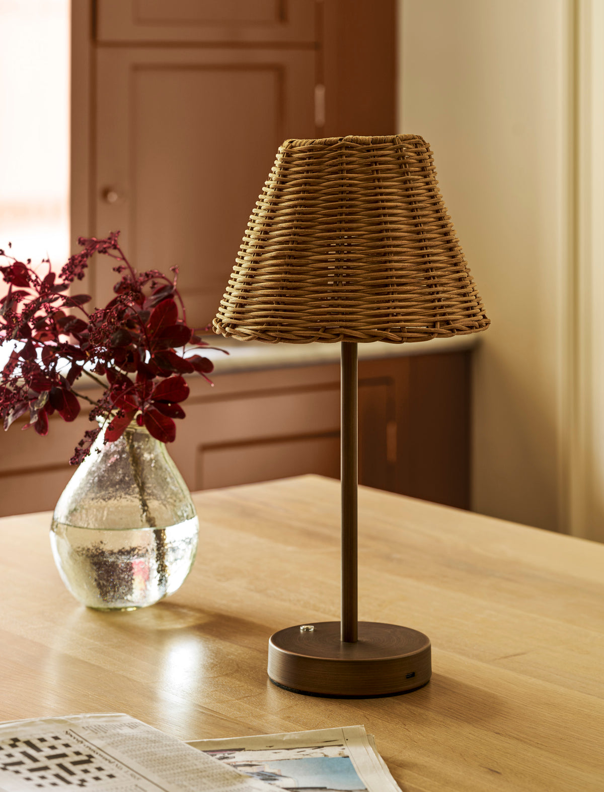 Garden Trading Burleigh Rechargeable USB Table Lamp With Rattan Shade