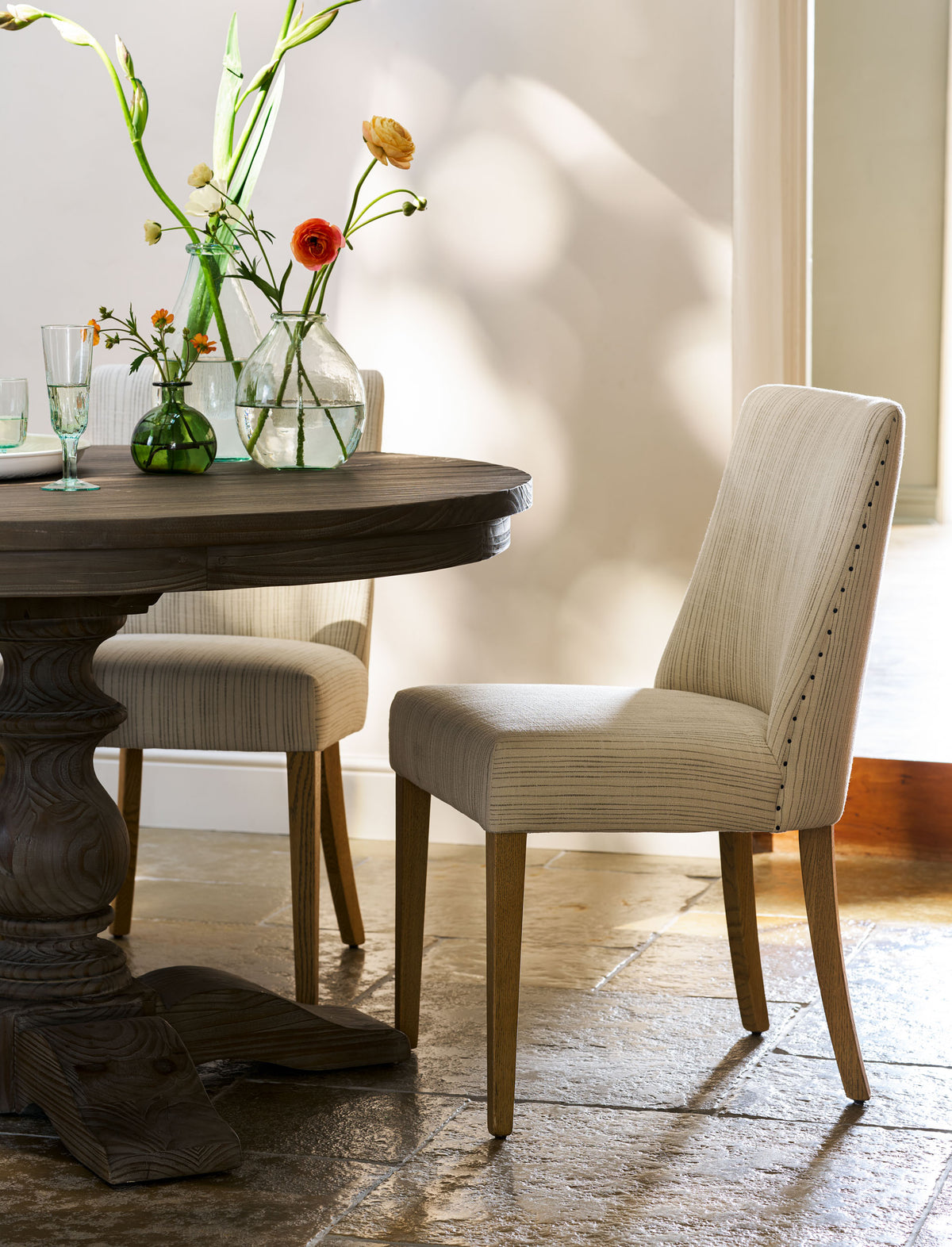Garden Trading Wraysbury Dining Chair Ash Wood, Natural Stripe, Set of 2