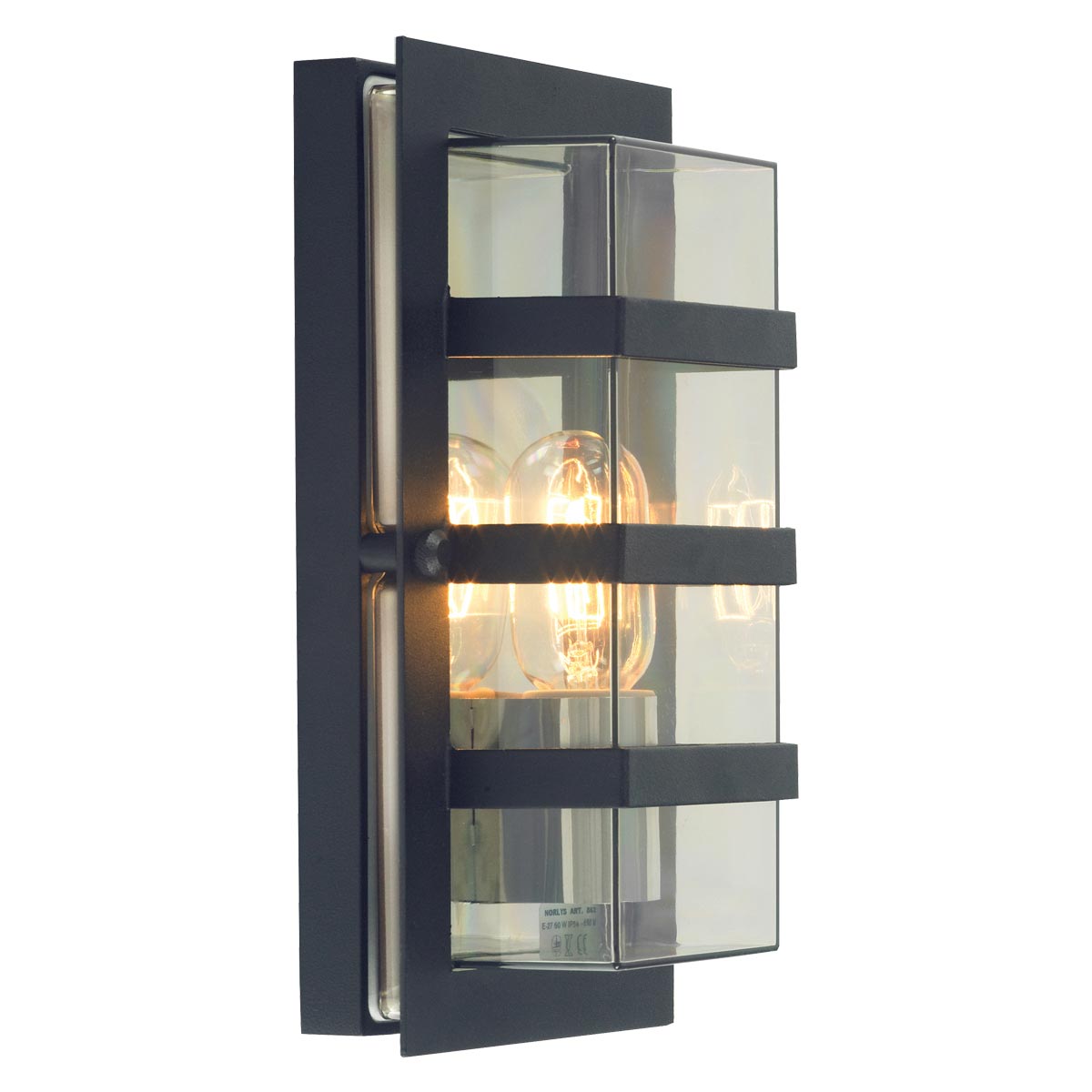 Norlys Boden 1 Light Wall Light - Black With Clear Polycarbonate