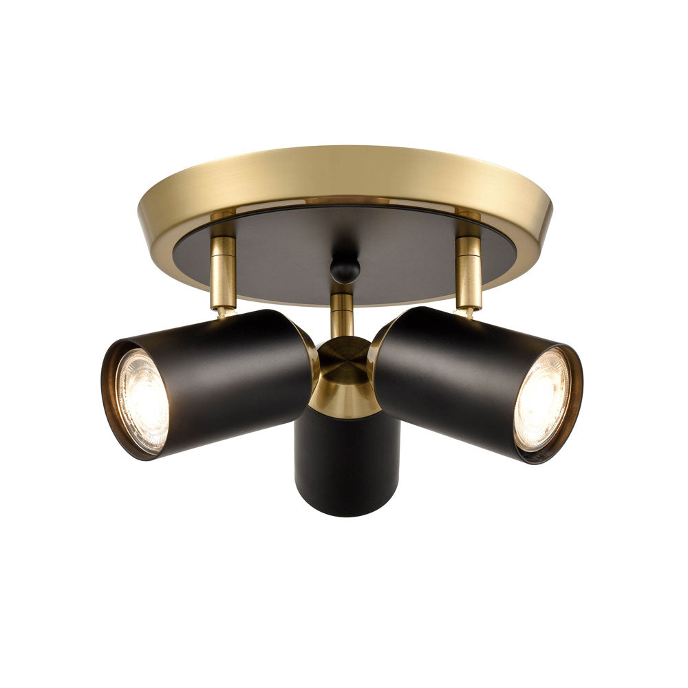 Brick Lane Alpha Round Ceiling Spotlight Black and Brass – from Amos Lighting + Home