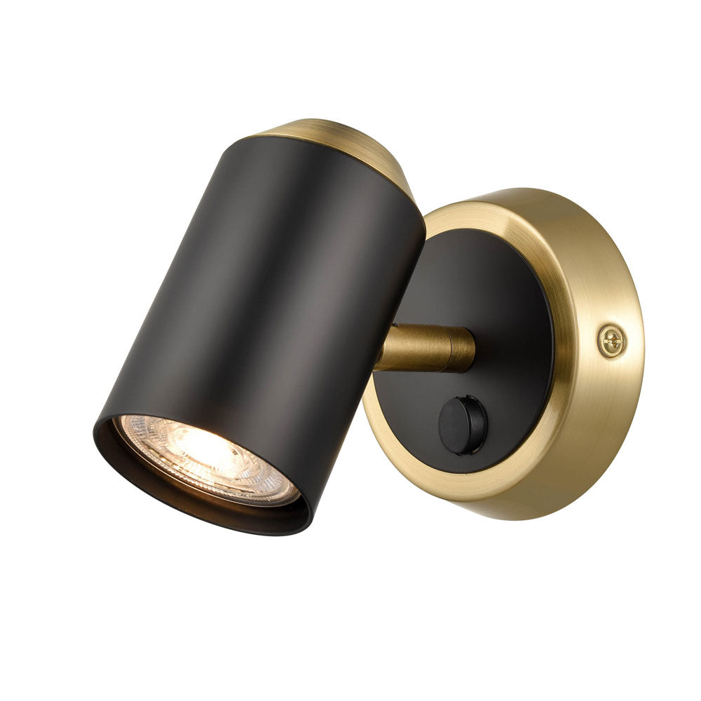 Brick Lane Alpha Single Spotlight Switched Black and Brass – from Amos Lighting + Home