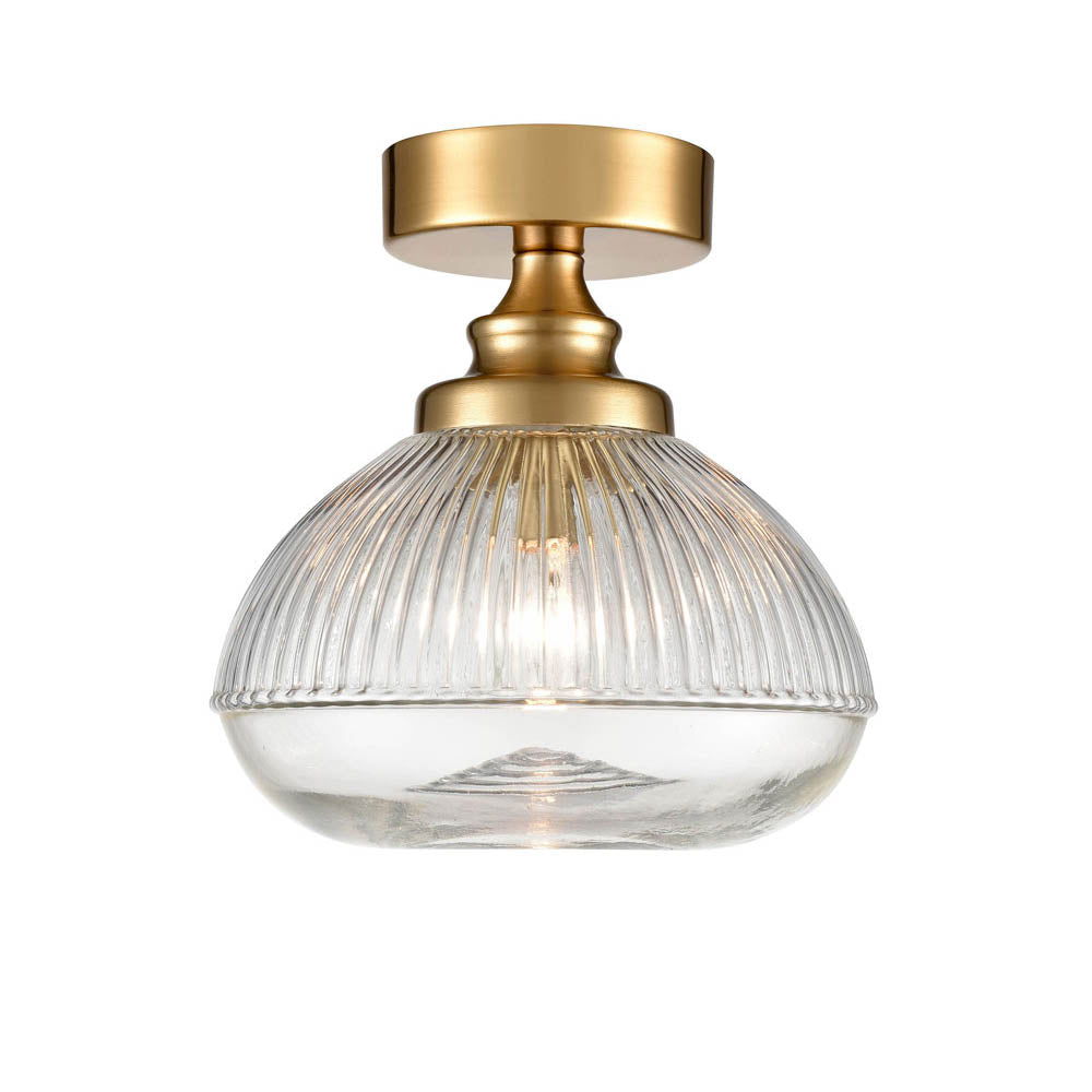 Brick Lane Artillery Flush Ceiling Light Brushed Brass & Ribbed Glass – from Amos Lighting + Home