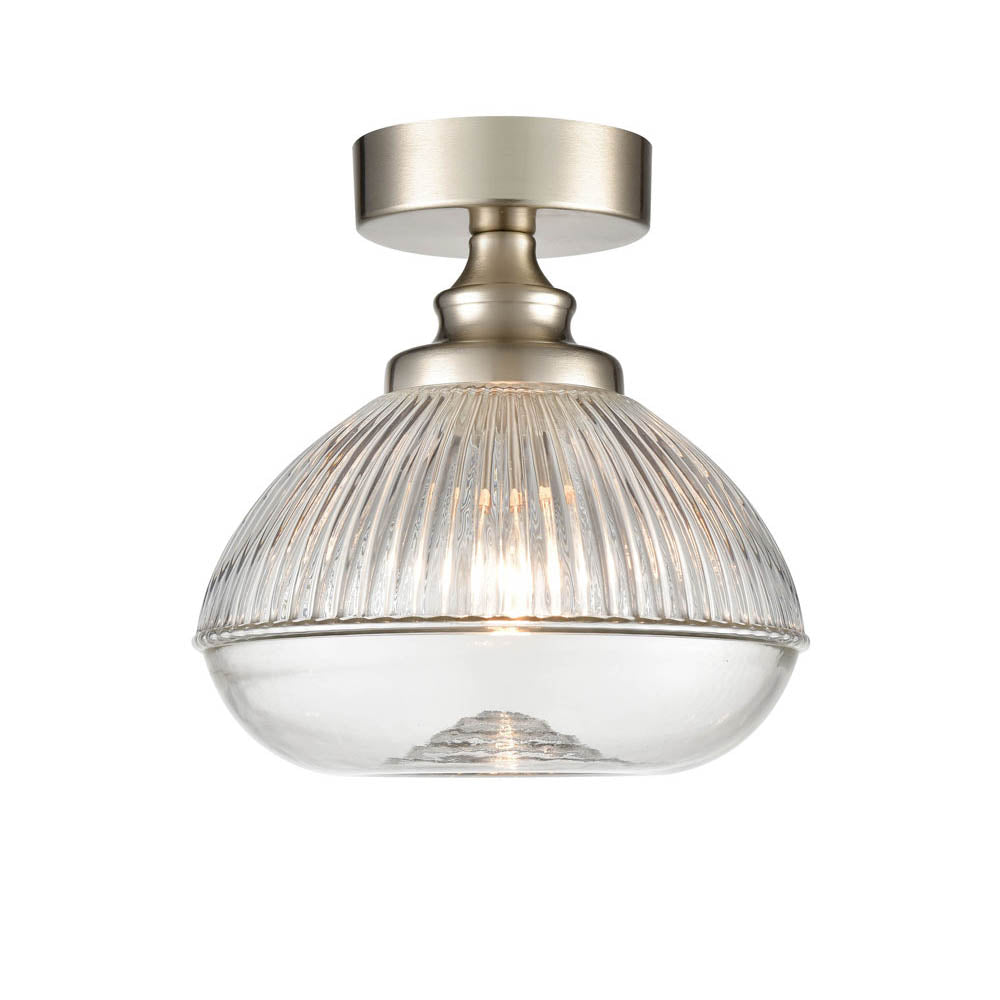 Brick Lane Artillery Flush Ceiling Light Satin Nickel & Ribbed Glass – from Amos Lighting + Home