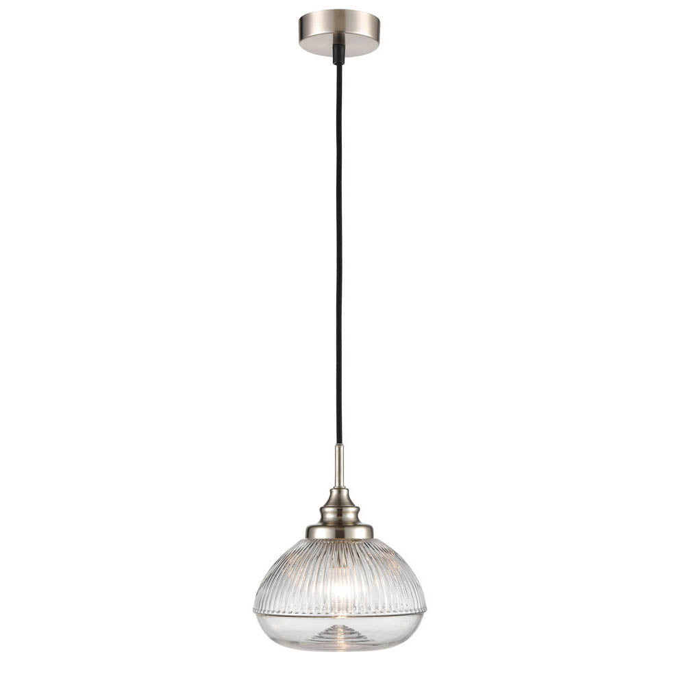 Brick Lane Artillery Pendant Satin Nickel and Ribbed Glass – from Amos Lighting + Home