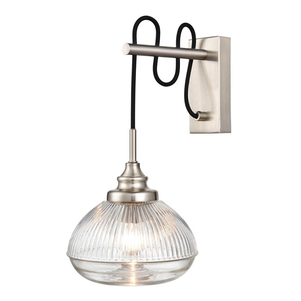 Brick Lane Artillery Wall Light Satin Nickel and Ribbed Glass – from Amos Lighting + Home