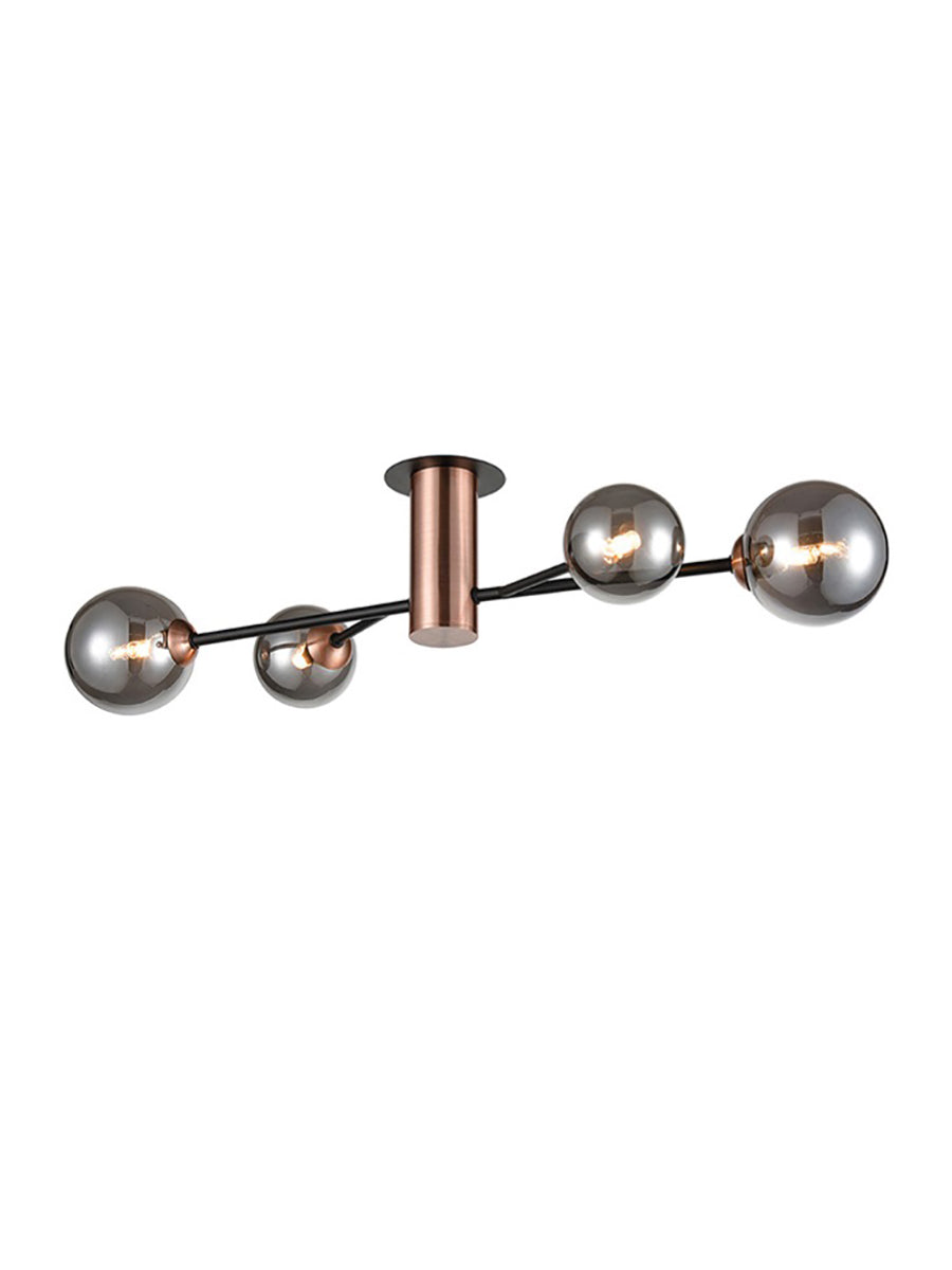 Brick Lane Atomic 4lt Flush Ceiling Light Copper & Smoked Glass – from Amos Lighting + Home