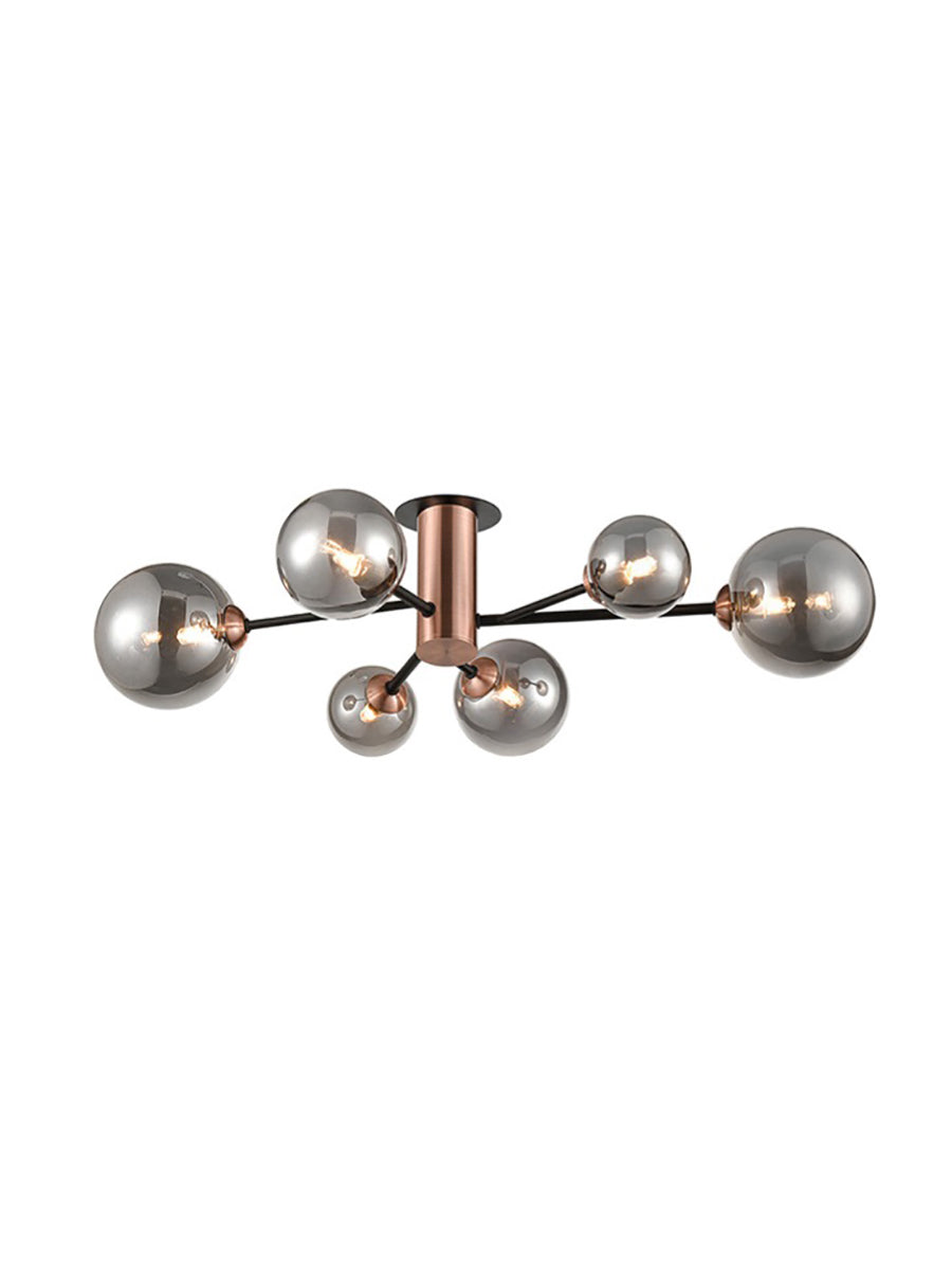 Brick Lane Atomic 6lt Flush Ceiling Light Copper & Smoked Glass – from Amos Lighting + Home