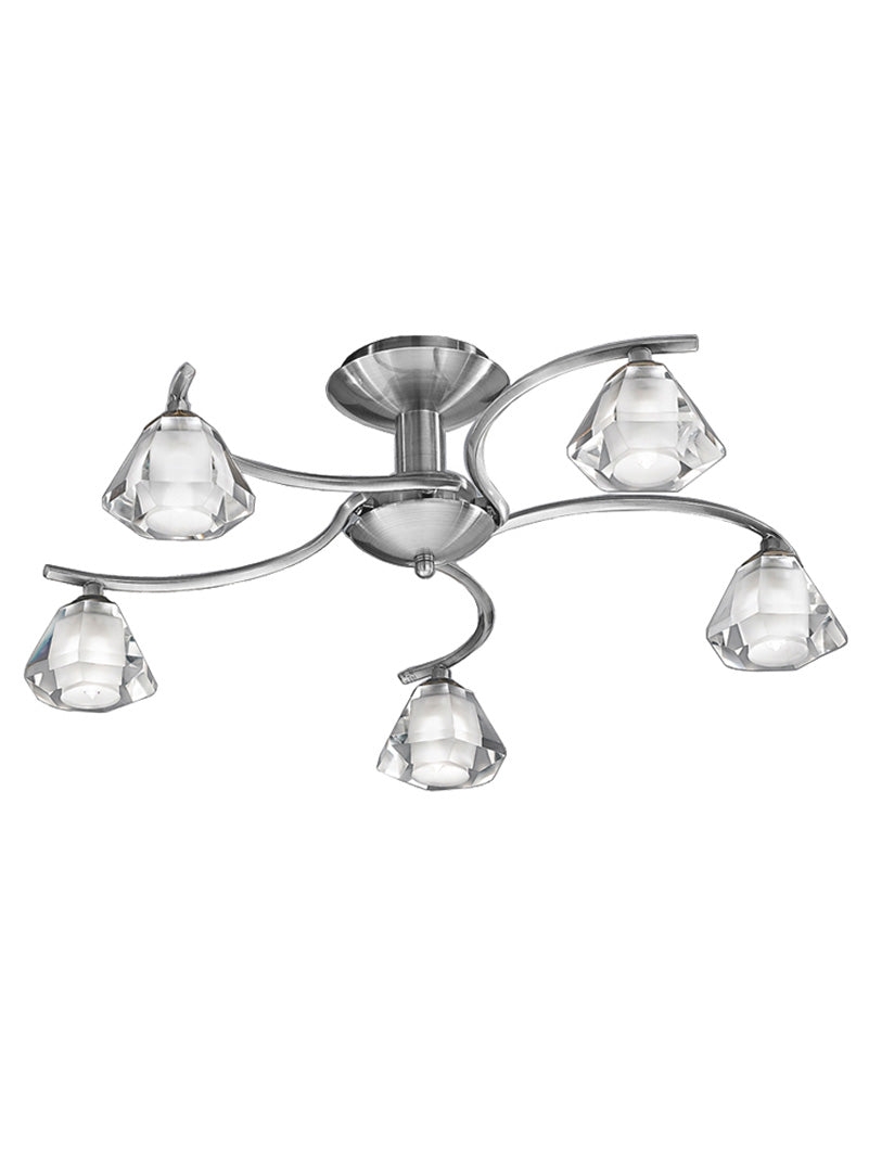 Brick Lane Crystal 5lt Flush Ceiling Light Satin Nickel – from Amos Lighting + Home