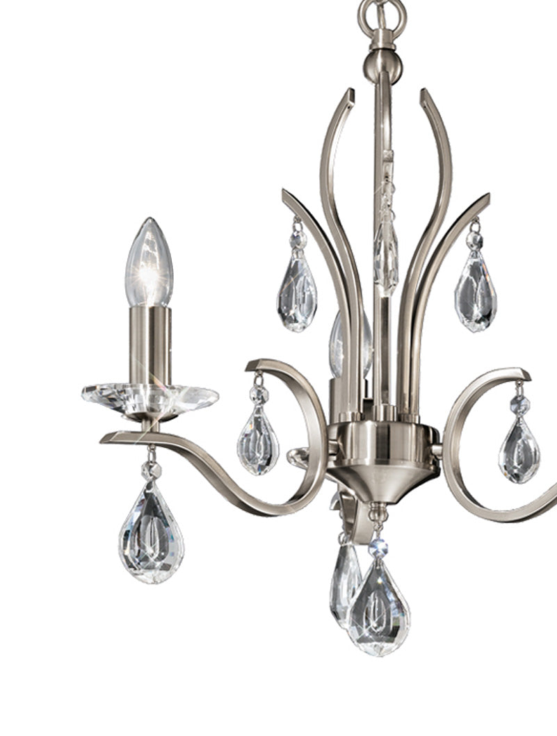 Brick Lane Gem 3 Light Chandelier Satin Nickel – from Amos Lighting + Home