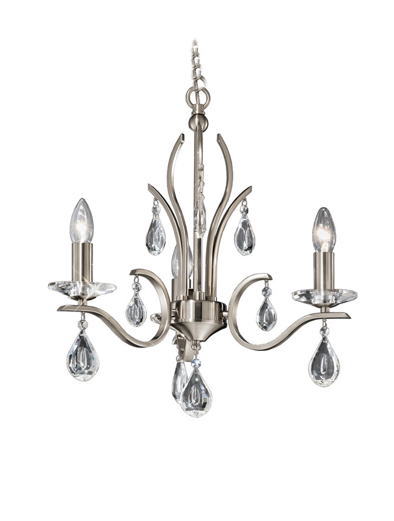 Brick Lane Gem 3 Light Chandelier Satin Nickel – from Amos Lighting + Home