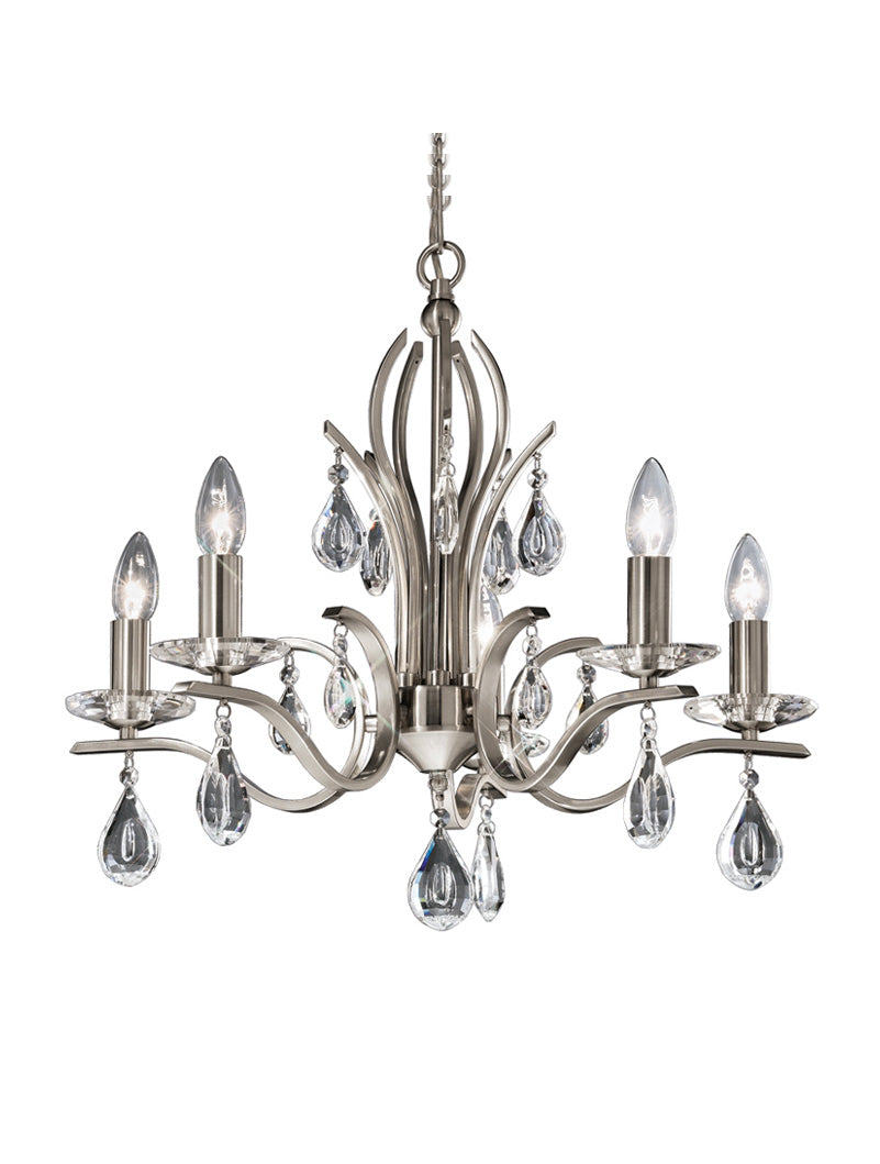 Brick Lane Gem 5 Light Chandelier Satin Nickel – from Amos Lighting + Home