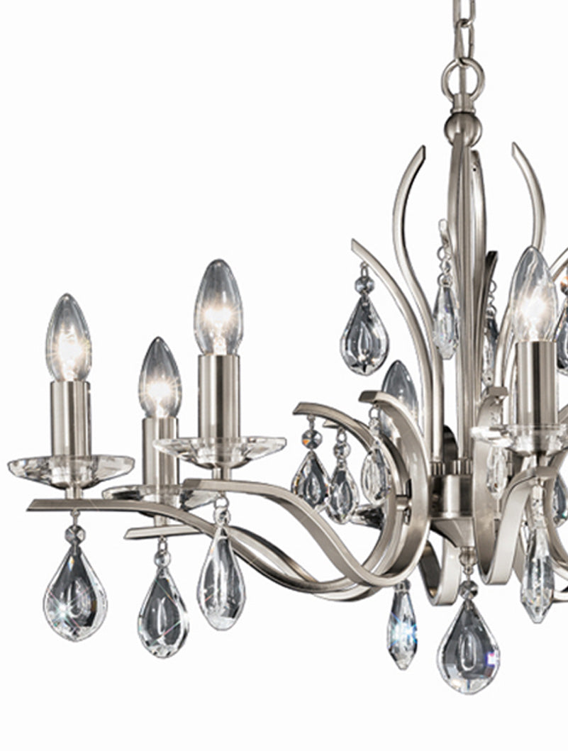 Brick Lane Gem 8 Light Chandelier Satin Nickel – from Amos Lighting + Home