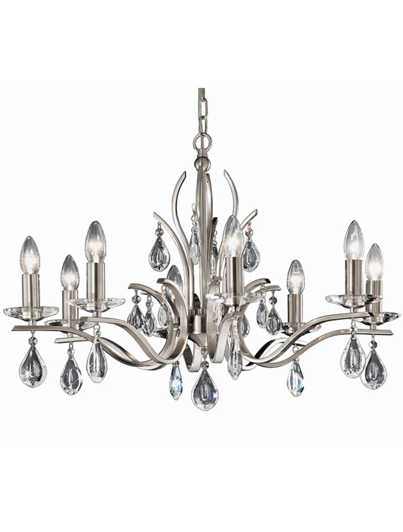 Brick Lane Gem 8 Light Chandelier Satin Nickel – from Amos Lighting + Home
