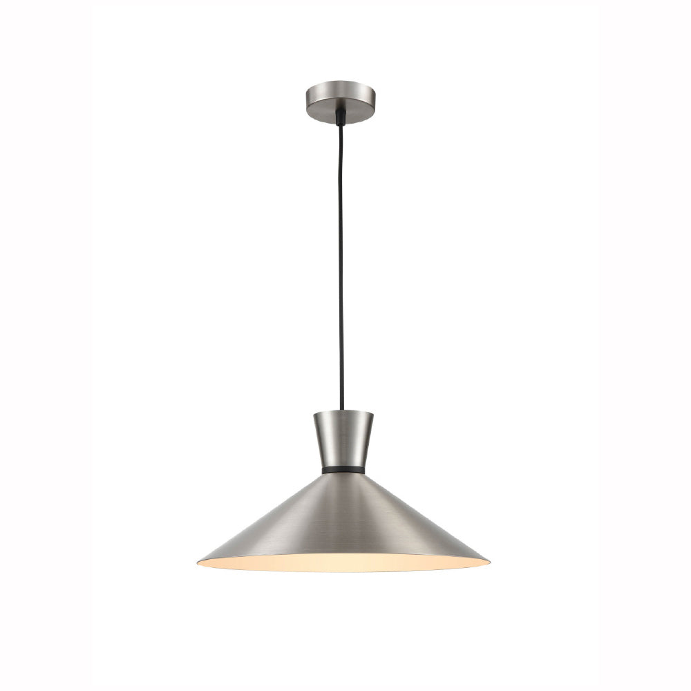 Brick Lane Gladstone Conical Wide Pendant Satin Nickel – from Amos Lighting + Home
