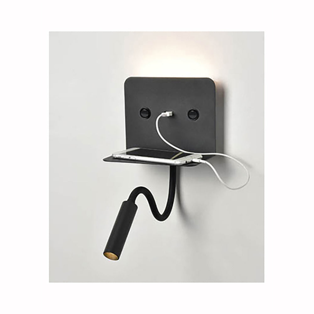 Brick Lane Halifax LED Wall Light with Shelf and USB Port – from Amos Lighting + Home