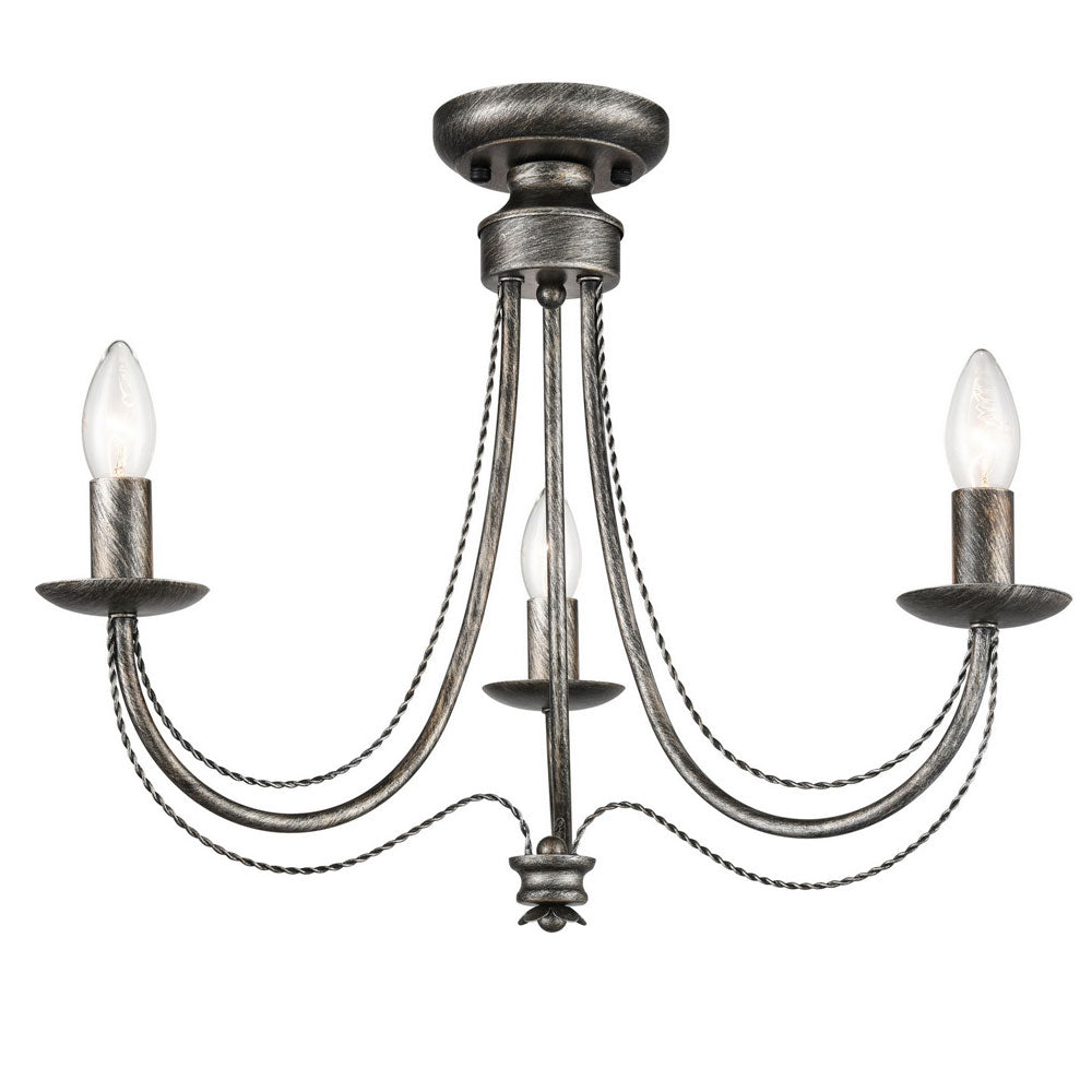 Brick Lane Handel 3 Light Chandelier Brushed Silver Ironwork – from Amos Lighting + Home