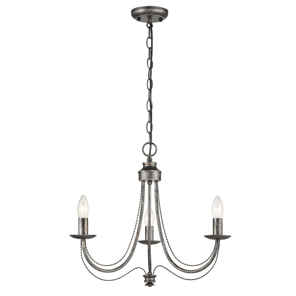 Brick Lane Handel 3 Light Chandelier Brushed Silver Ironwork – from Amos Lighting + Home