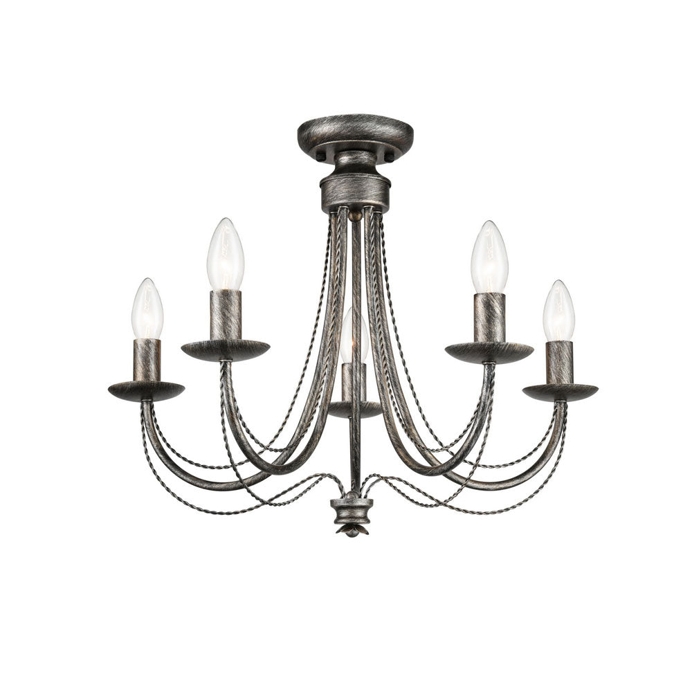 Brick Lane Handel 5 Light Chandelier Brushed Silver Ironwork – from Amos Lighting + Home
