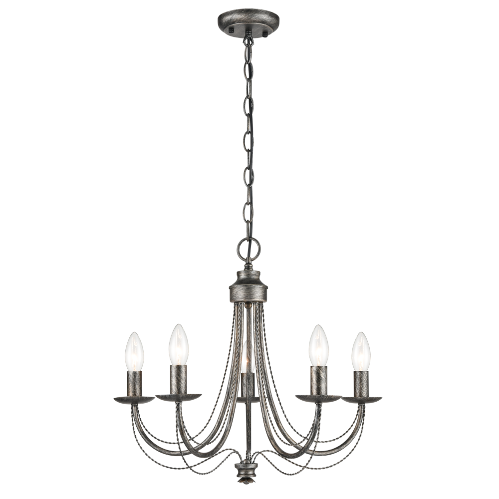 Brick Lane Handel 5 Light Chandelier Brushed Silver Ironwork – from Amos Lighting + Home