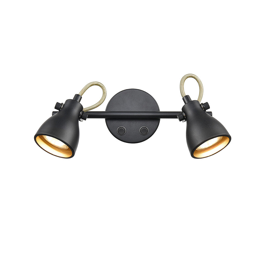 Brick Lane Irwell Twin Spotlight, Switched Black and Gold – from Amos Lighting + Home