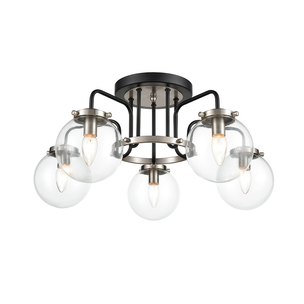 Brick Lane Jude 5 Armed Ceiling Light Matt Black and Glass – from Amos Lighting + Home