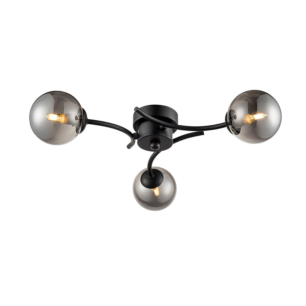 Brick Lane Namur 3lt Flush Ceiling Light Black, Smoked Glass – from Amos Lighting + Home