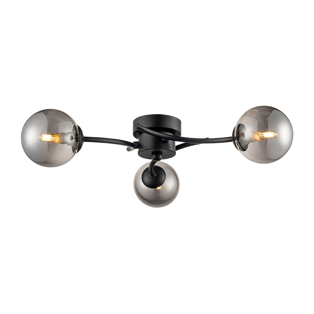 Brick Lane Namur 3lt Flush Ceiling Light Black, Smoked Glass – from Amos Lighting + Home