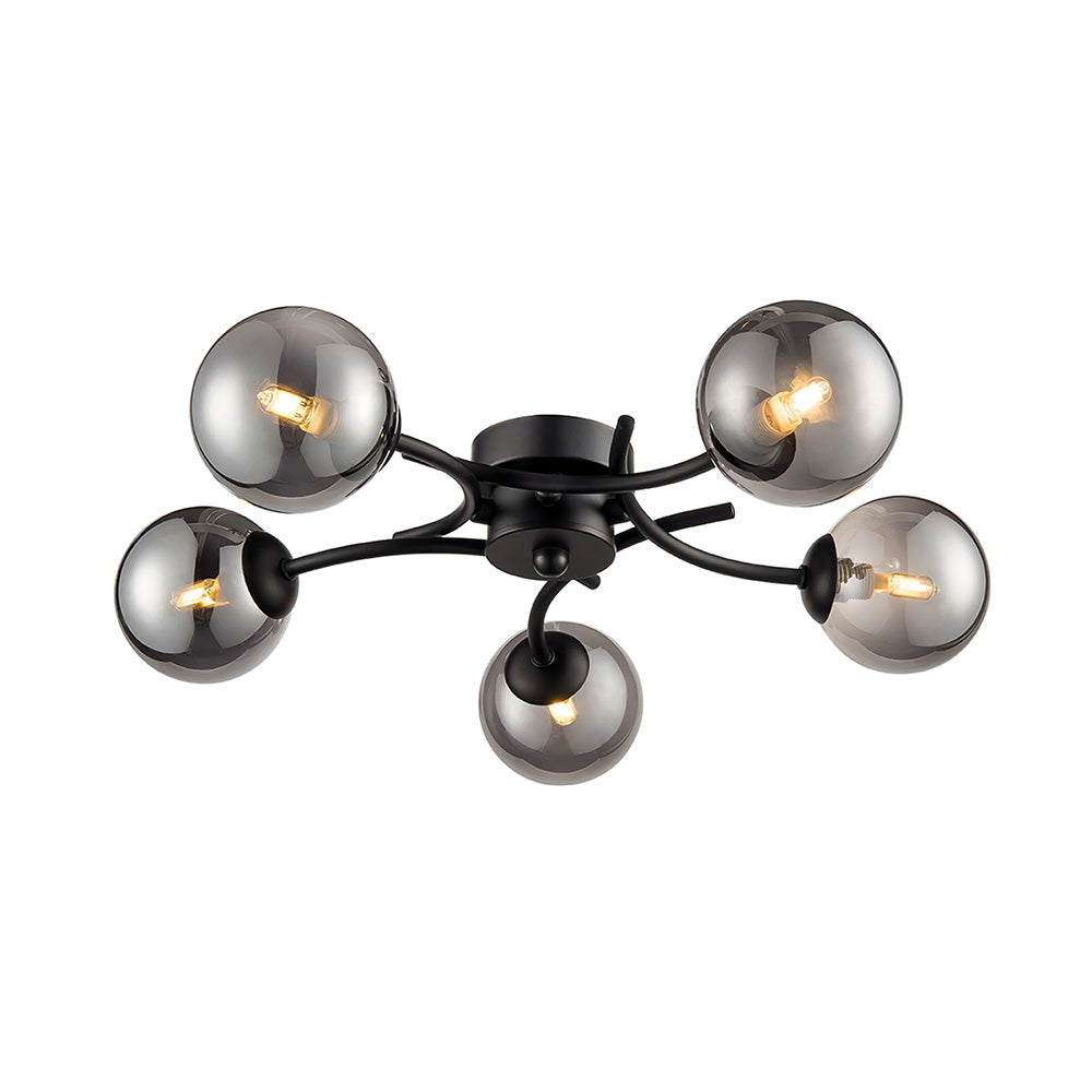 Brick Lane Namur 5lt Flush Ceiling Light Black, Smoked Glass – from Amos Lighting + Home