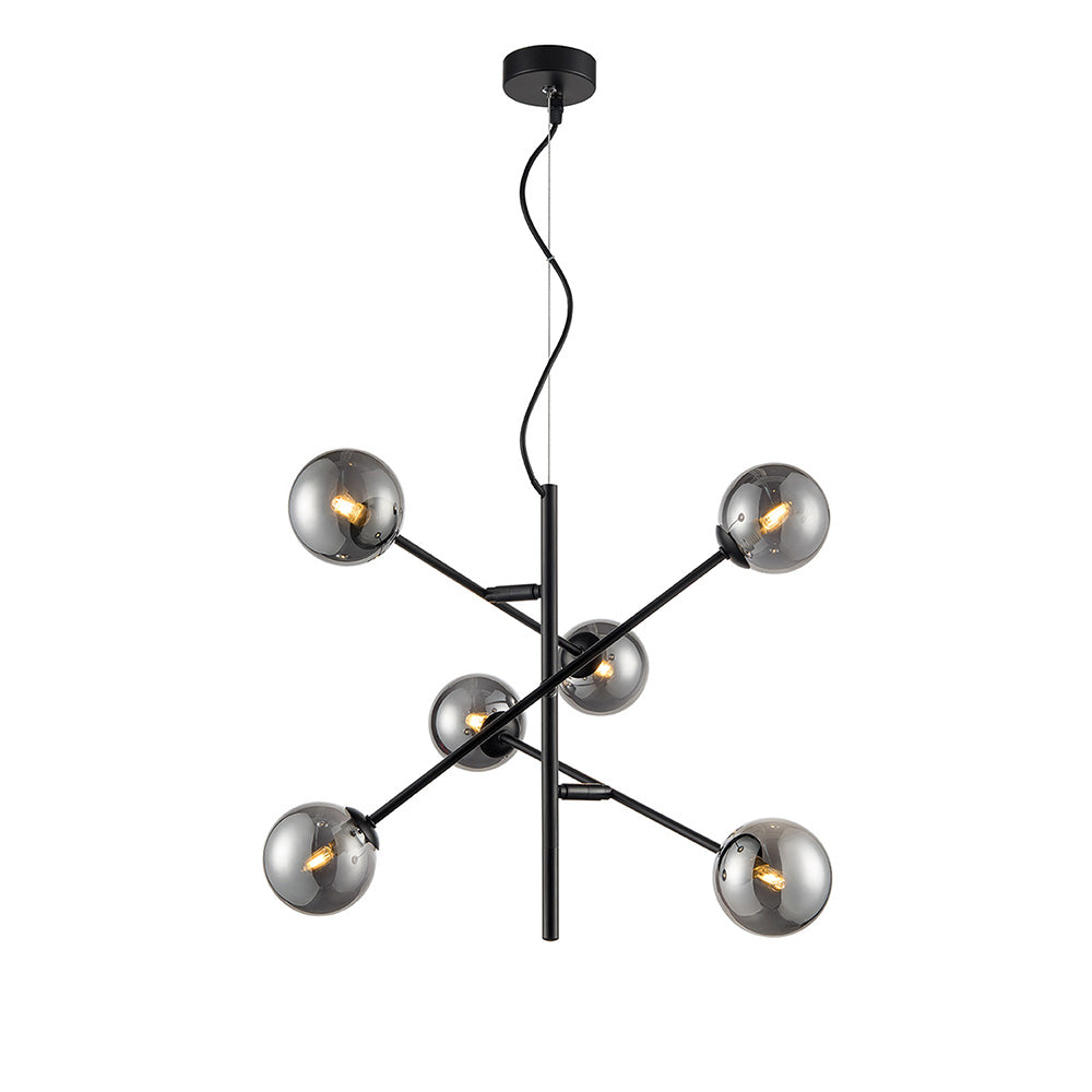 Brick Lane Namur 6 Light Chandelier Black Smoked Glass – from Amos Lighting + Home
