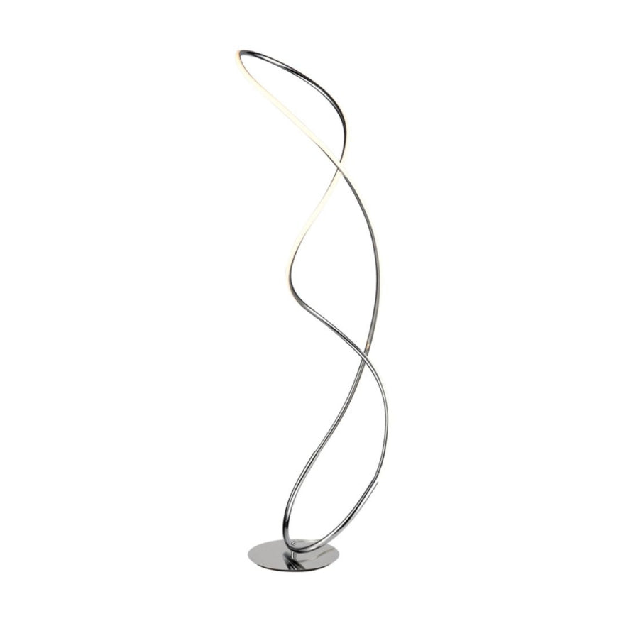 Modern swirl LED floor lamp with polished chrome finish and minimalist design