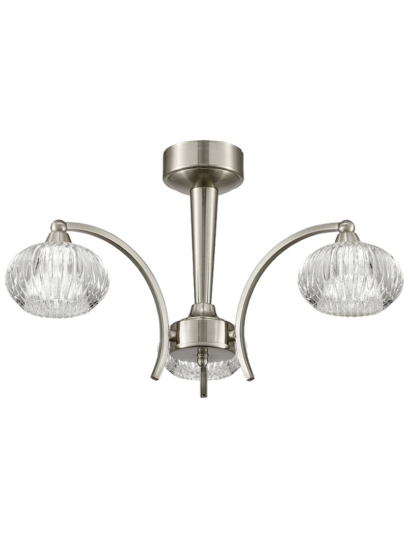 Brick Lane Wave 3lt Semi Flush Ceiling Light Satin Nickel – from Amos Lighting + Home