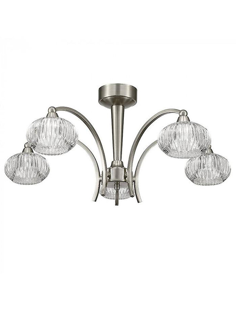Brick Lane Wave 5 Semi Flush Ceiling Light Satin Nickel – from Amos Lighting + Home