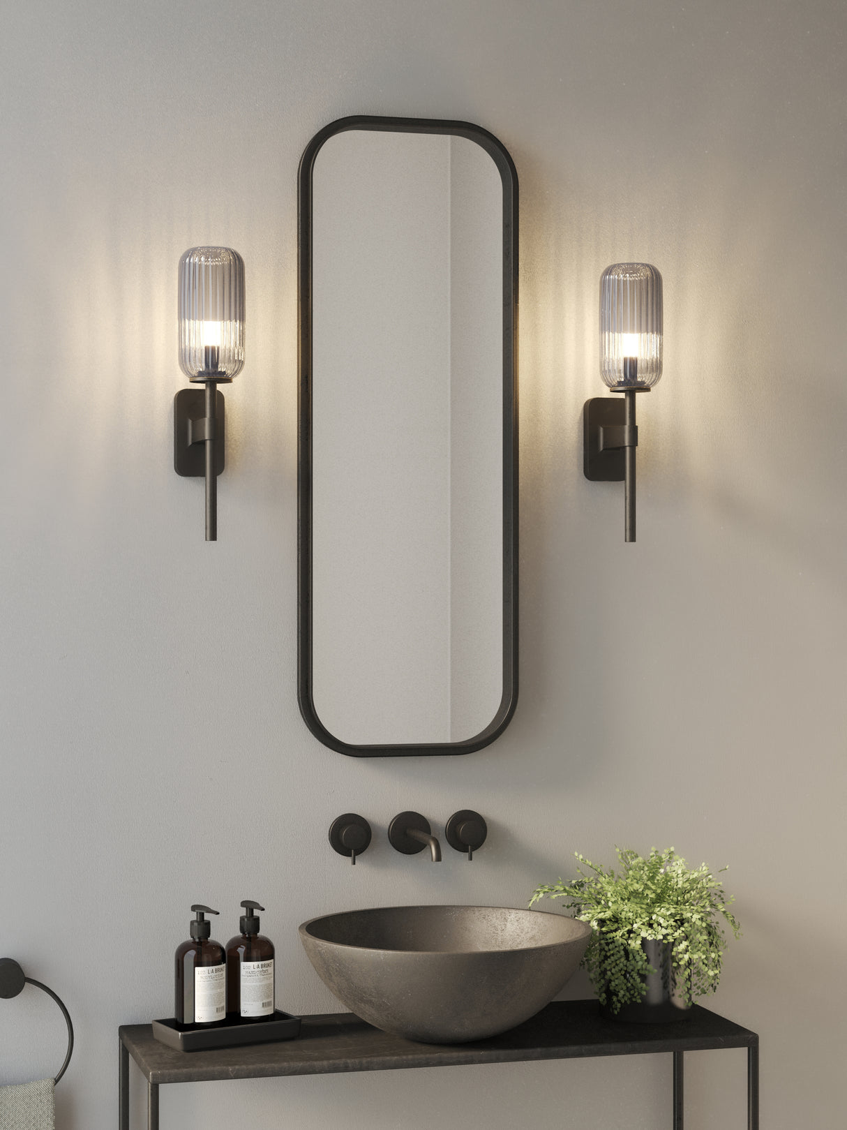 Astro Tacoma Reed Ribbed Glass Smoke Lampshade Shade